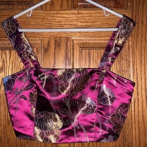 Brocade crop top burgundy and gold